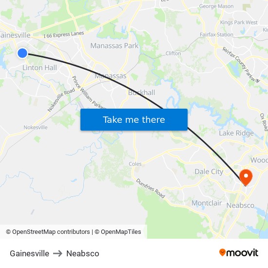 Gainesville to Neabsco map