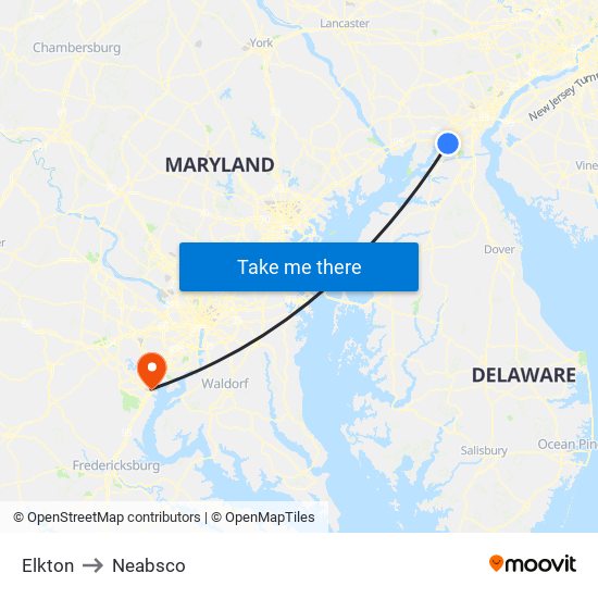 Elkton to Neabsco map