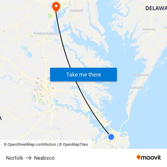 Norfolk to Neabsco map