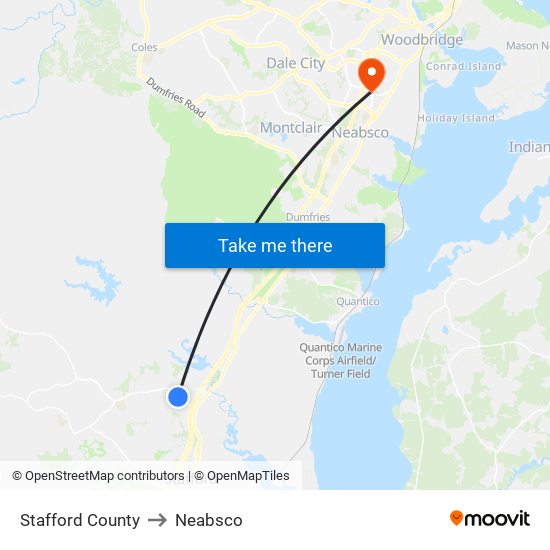 Stafford County to Neabsco map