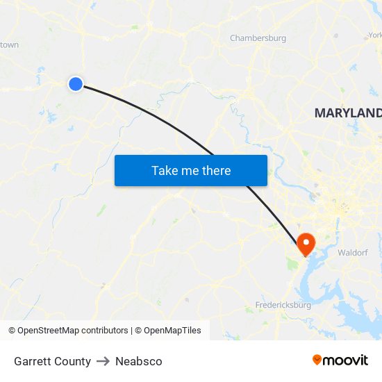 Garrett County to Neabsco map