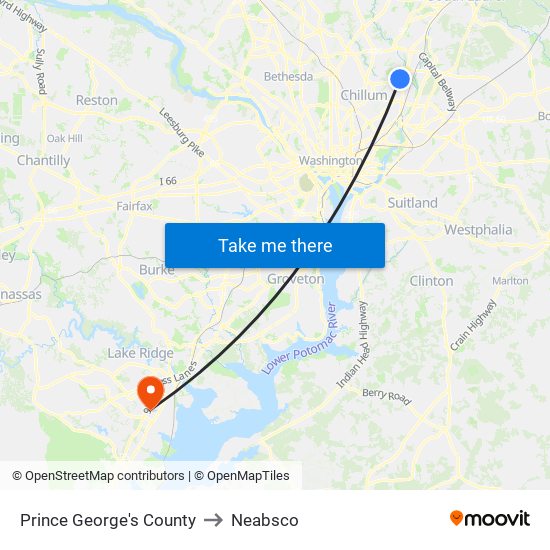 Prince George's County to Neabsco map