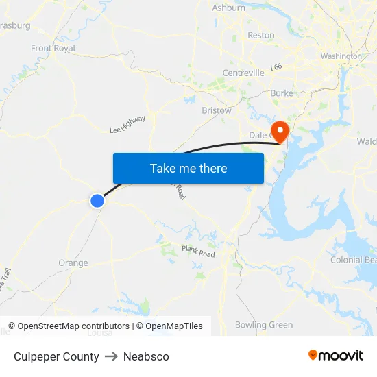 Culpeper County to Neabsco map