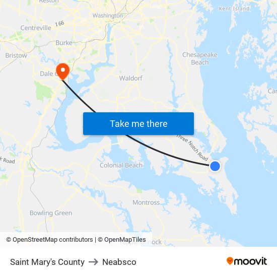 Saint Mary's County to Neabsco map