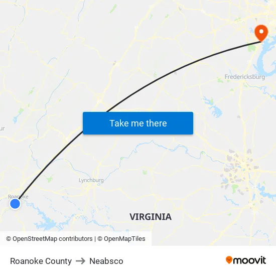 Roanoke County to Neabsco map