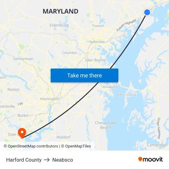 Harford County to Neabsco map