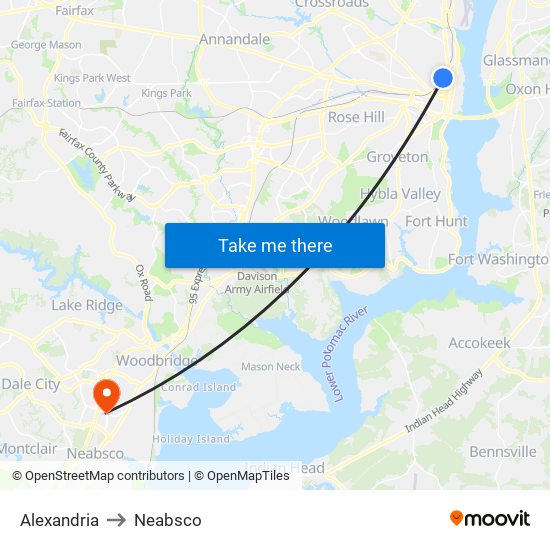 Alexandria to Neabsco map