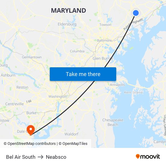 Bel Air South to Neabsco map