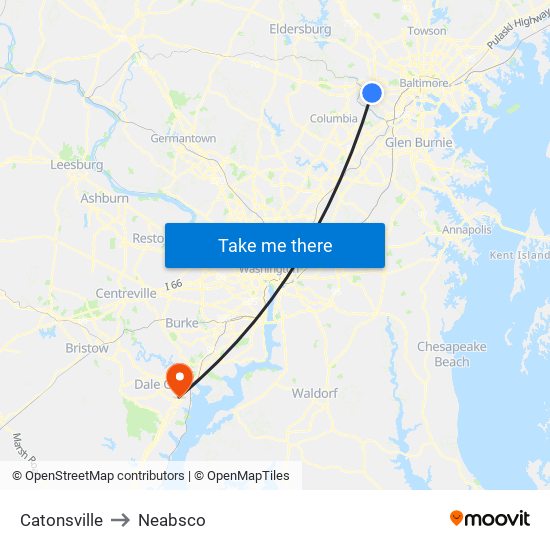 Catonsville to Neabsco map