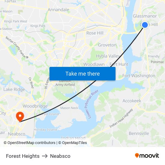 Forest Heights to Neabsco map