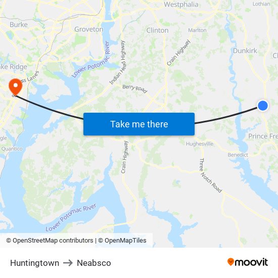 Huntingtown to Neabsco map