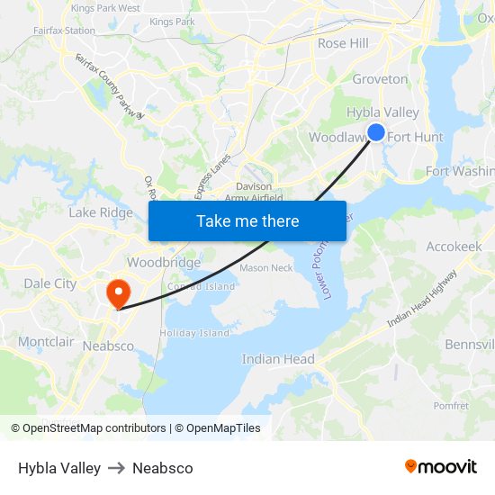 Hybla Valley to Neabsco map