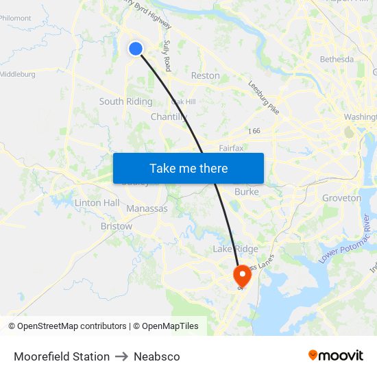 Moorefield Station to Neabsco map