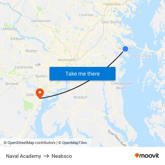 Naval Academy to Neabsco map