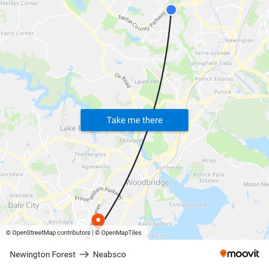 Newington Forest to Neabsco map