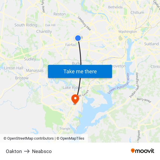 Oakton to Neabsco map