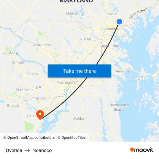 Overlea to Neabsco map