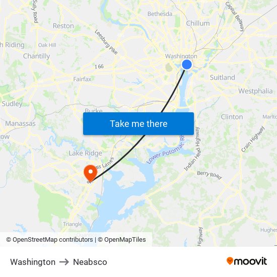 Washington to Neabsco map