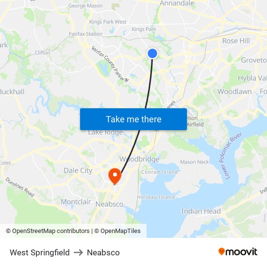 West Springfield to Neabsco map