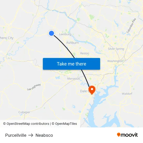 Purcellville to Neabsco map
