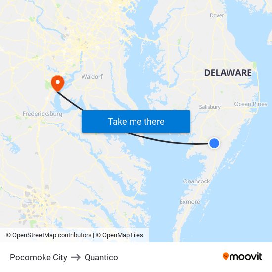 Pocomoke City to Quantico map