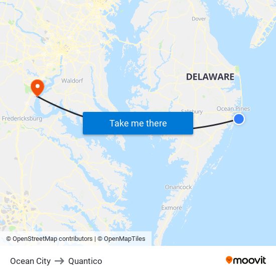 Ocean City to Quantico map