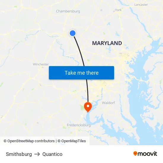 Smithsburg to Quantico map
