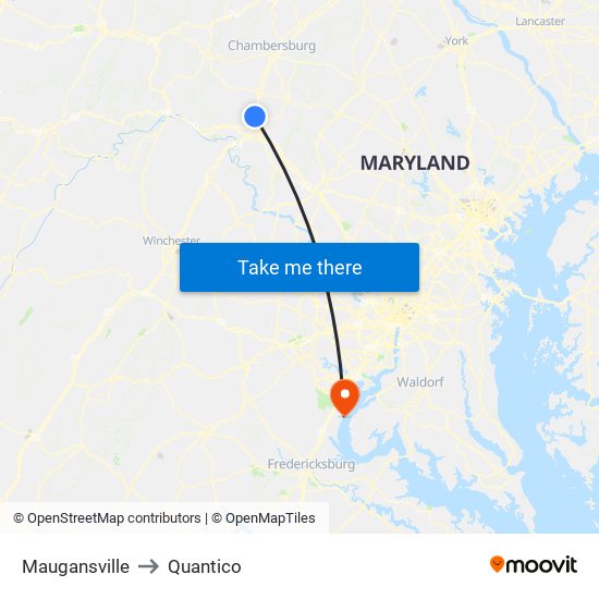 Maugansville to Quantico map