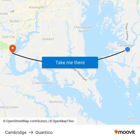 Cambridge to Quantico map