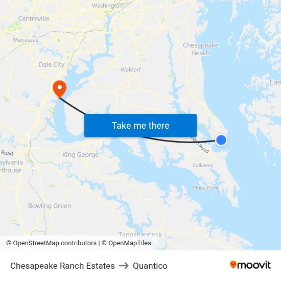 Chesapeake Ranch Estates to Quantico map