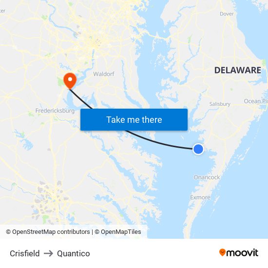 Crisfield to Quantico map