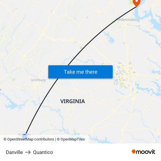 Danville to Quantico map