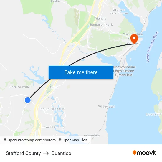 Stafford County to Quantico map