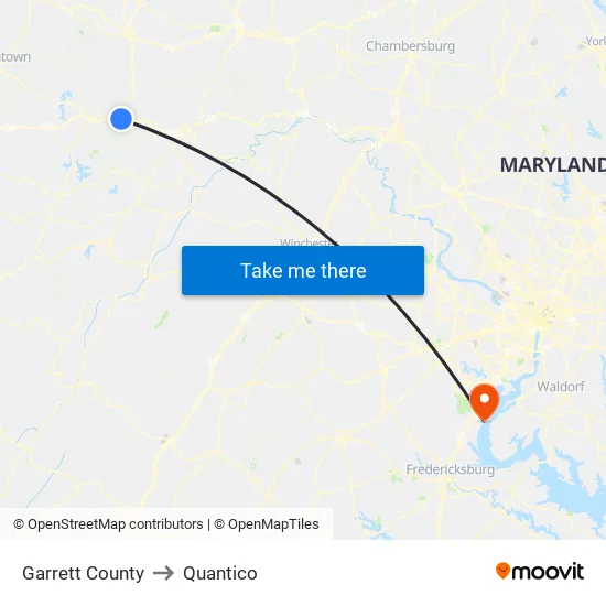Garrett County to Quantico map