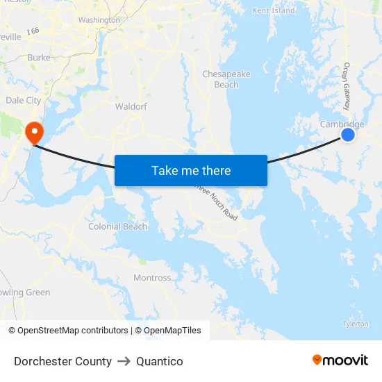 Dorchester County to Quantico map