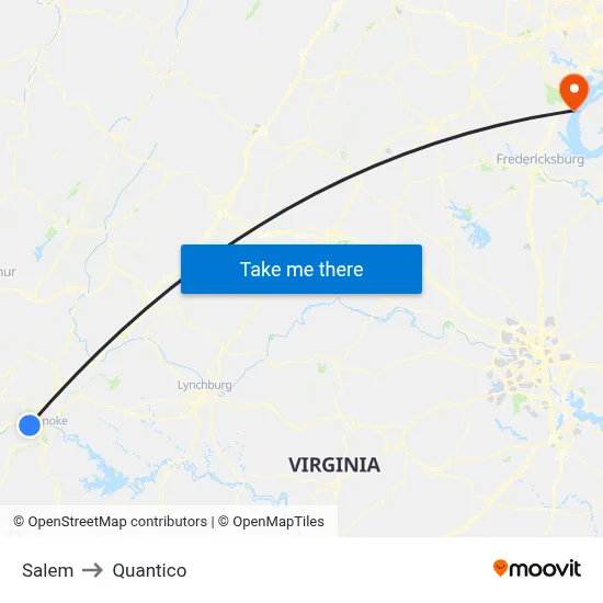 Salem to Quantico map