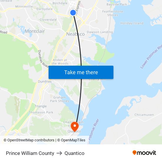 Prince William County to Quantico map