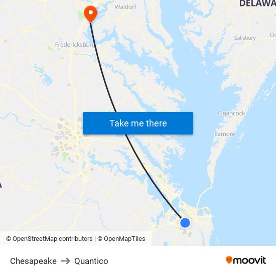 Chesapeake to Quantico map