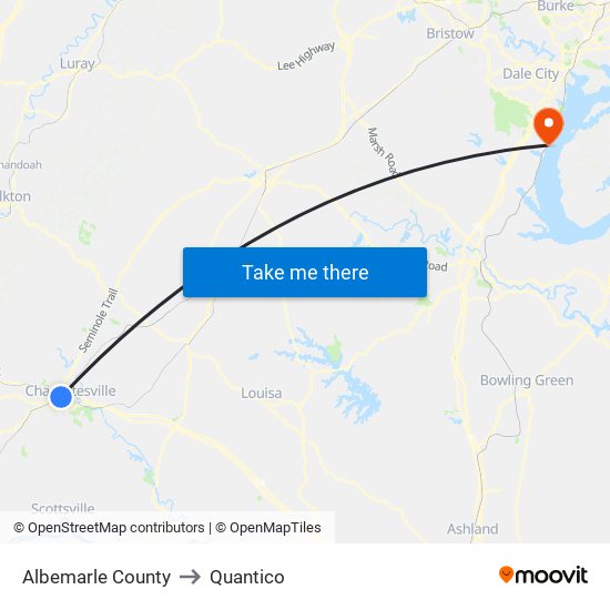 Albemarle County to Quantico map