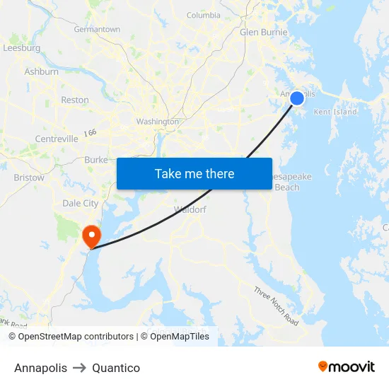 Annapolis to Quantico map