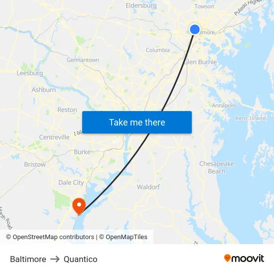 Baltimore to Quantico map
