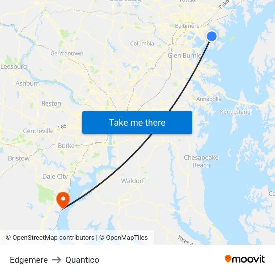 Edgemere to Quantico map