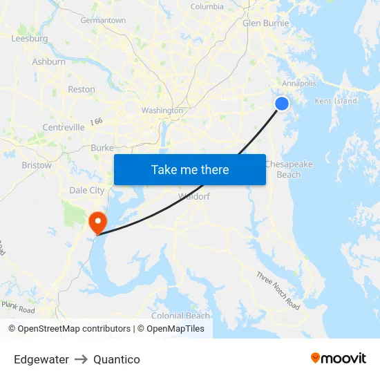 Edgewater to Quantico map