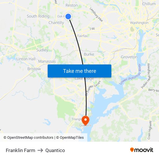 Franklin Farm to Quantico map