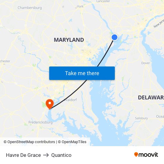 Havre De Grace to Quantico map