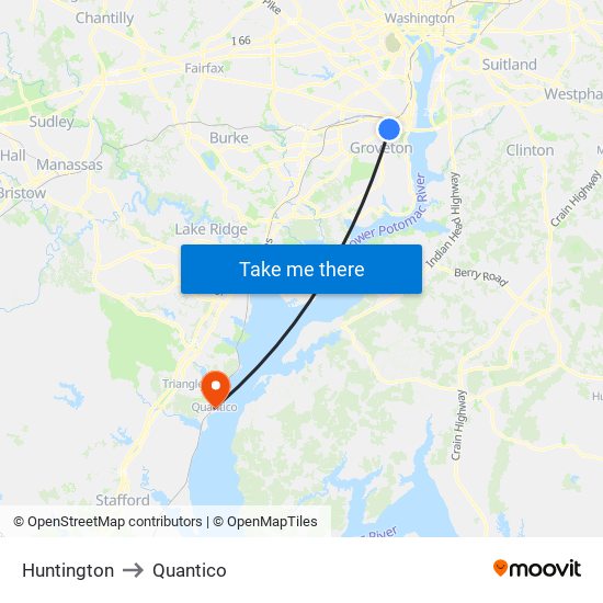 Huntington to Quantico map