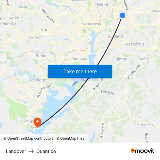 Landover to Quantico map