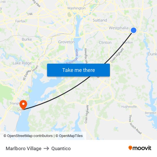 Marlboro Village to Quantico map