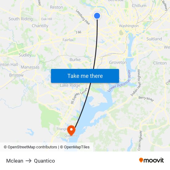 Mclean to Quantico map