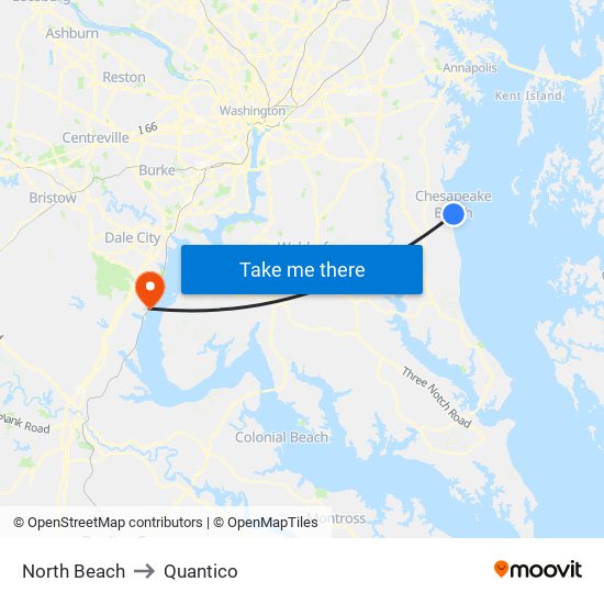 North Beach to Quantico map